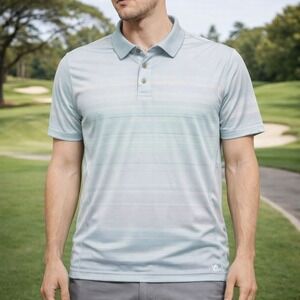 2/$30 Lululemon Polo Shirt Men M Light Blue Stripes Vented Breathable Technical